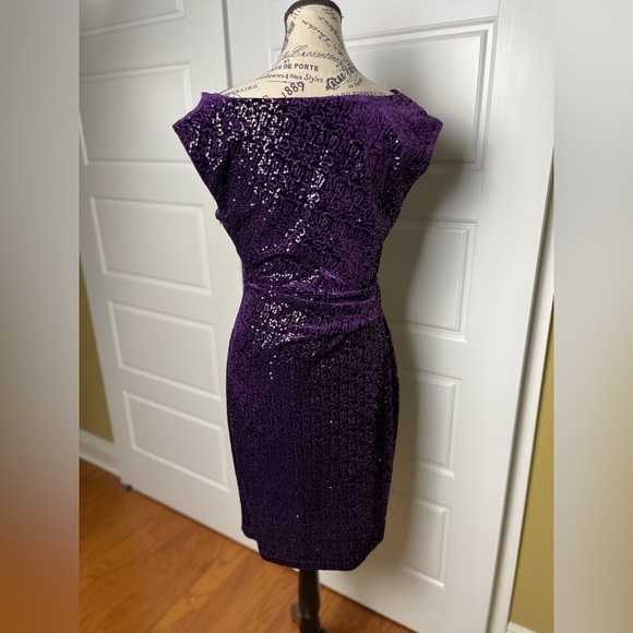 Eliza J • sequin velvet sheath dress purple draped cowl - Picture 4 of 6